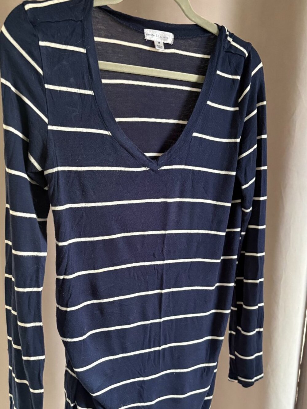 Juniper Ln Maternity Womens Medium Striped V-Neck Long Sleeve Top Navy White 29"